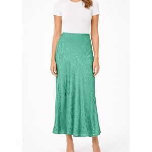 TOPSHOP Animal Print Jacquard Satin Slip Green Midi Skirt SZ 4 US